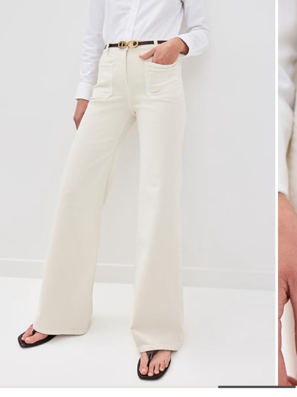 Nili Lotan Off-White High-Rise Wide-Leg Corduroy Pants